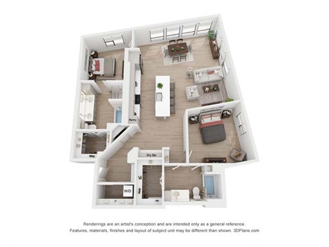 Floor plan for 2 beds, 2 baths, 1458 sqft
